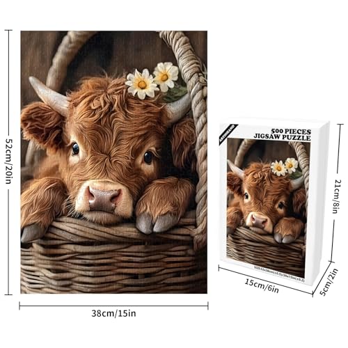 Artinhand Great Jigsaw Puzzles for Adults 500 Pieces Highland Cow Wooden Challenging Puzzles Gift for Friends Family Home Decoration Puzzle - Image 5