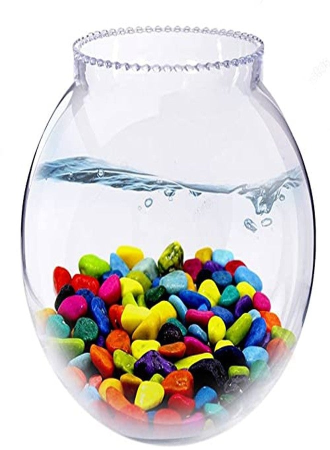 Virya Round Crystal Clear Transparent Zig Zag Neck Bowl Aquarium,Fish Bowl,Glass Vase for Home/Office Decoration (6 inches) - Image 2