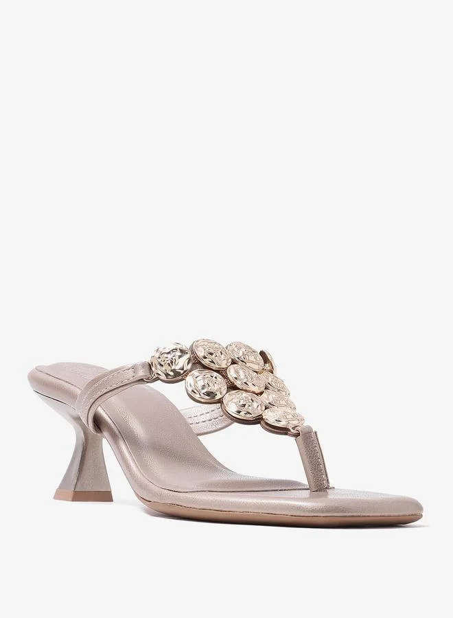 Pair-Ie Tales Gold Embellished T-Strap Sandals