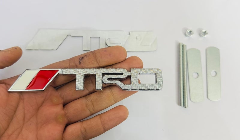 AUTO MT Car Bike Laptop Metal Logo Car Emblem & Grill Met.al Lo.go for Carr 3D Badge Auto Racing Universal Sport Sticker Grand Tourer Decal. (Long New Silver Grill TRD,Logo) - Image 1
