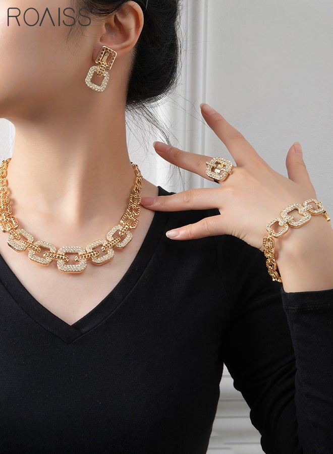 رويس طقم مجوهرات مكون من 5 قطع بسلسلة مربعة، يضم قلادة وسوار وخاتم وأقراط فاخرة ورائعة، مناسبة للحفلات والمهرجانات، إكسسوارات أنيقة وعصرية - Image 3