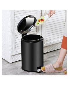 CityRiya-Long Stainless Steel Pedal Bin, Smudge Resistant Trash Can with Foot Pedal and Soft-Close Lid Round, Hands Free Garbage Bin for Kitchen Living Room Bathroom Office and Hotel (Black, 12L)  - Image 1