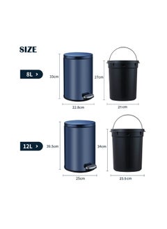 CityRiya-Long Stainless Steel Pedal Bin, Smudge Resistant Trash Can with Foot Pedal and Soft-Close Lid Round, Hands Free Garbage Bin for Kitchen Living Room Bathroom Office and Hotel (Black, 12L)  - Image 2