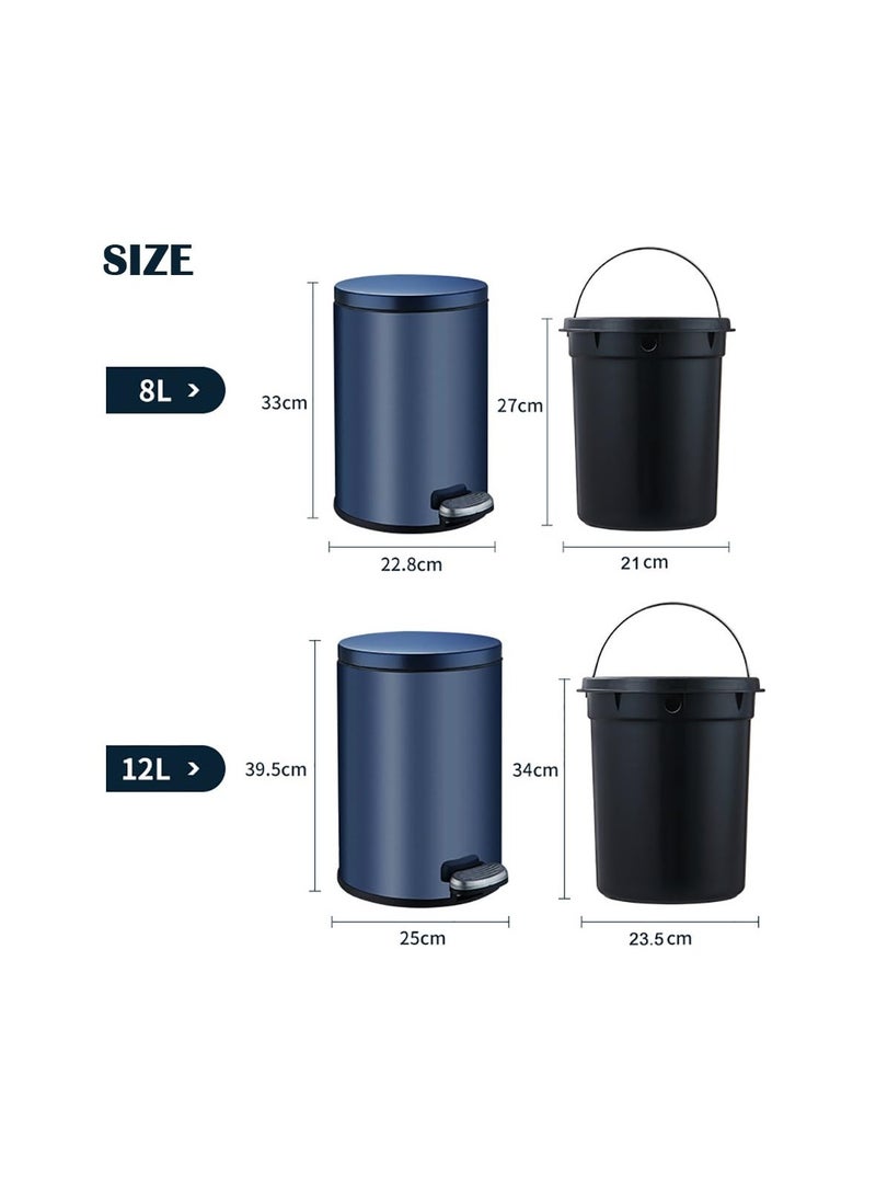 CityRiya-Long Stainless Steel Pedal Bin, Smudge Resistant Trash Can with Foot Pedal and Soft-Close Lid Round, Hands Free Garbage Bin for Kitchen Living Room Bathroom Office and Hotel (Black, 12L)  - Image 2