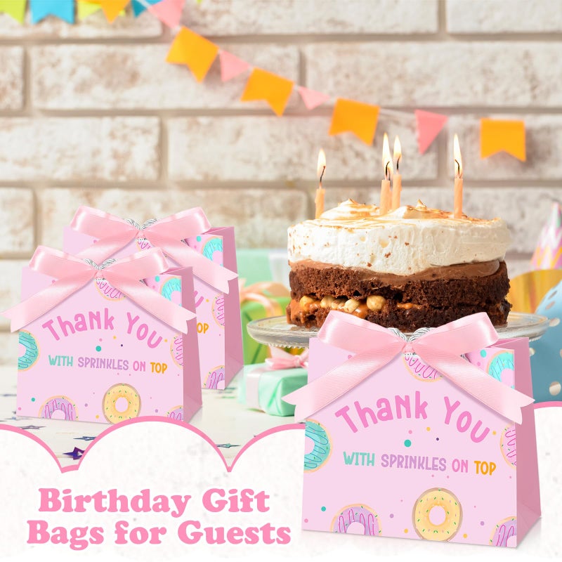 Kolldenn 25 Pack Donut Gift Bags Bulk 5.5 x 2.4 x 4.7 Inches Thank You Pink Goodie Treat Bags with Handles and Bow Ribbon for Girl's Sweet One Baby Shower Birthday Party Supplies - Image 5