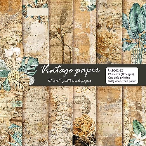 YASMEN Vintage Scrapbook Paper Pad, 12x12 Single-Sided Cardstock Paper Pads for Card Making, Journals, Planner, DIY Envelopes, Greeting Cards,Gift Card, Decorative Art Craft -24 Sheets - Image 1