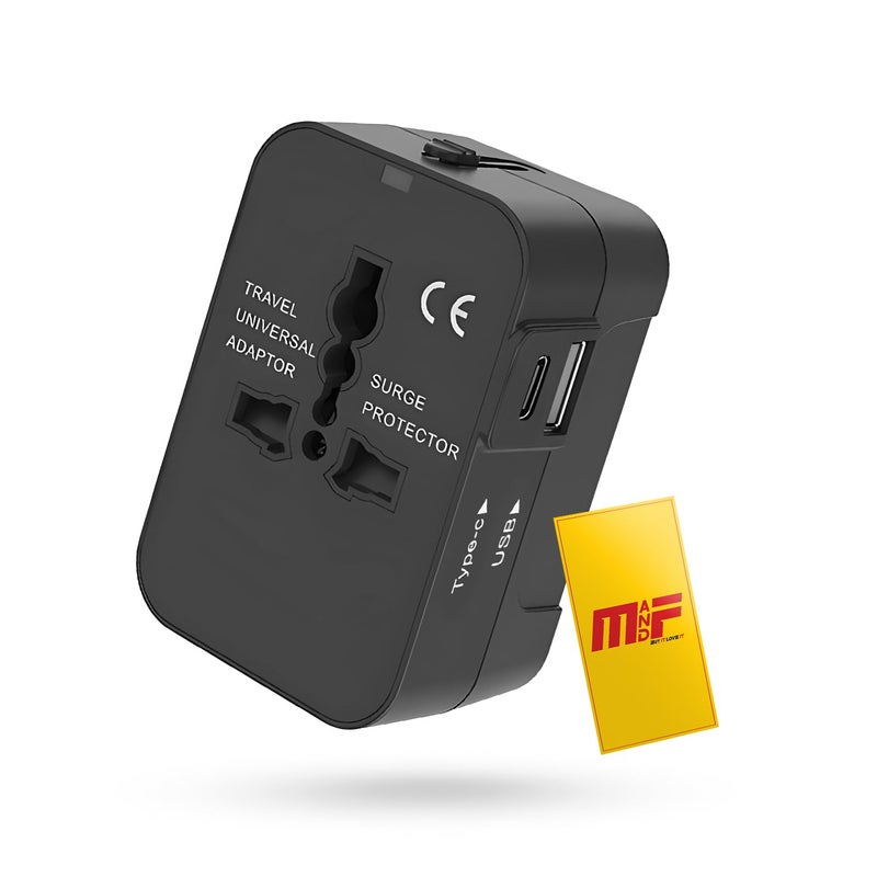 MF Travel Adapter Worldwide Universal Power Adapter AC Plug USB24 A  TypeC 100250 Voltage Charging Ports  US EU UK AUS Cellphone Tablet PC Multi Type Power Outlet Black77x50x40mm