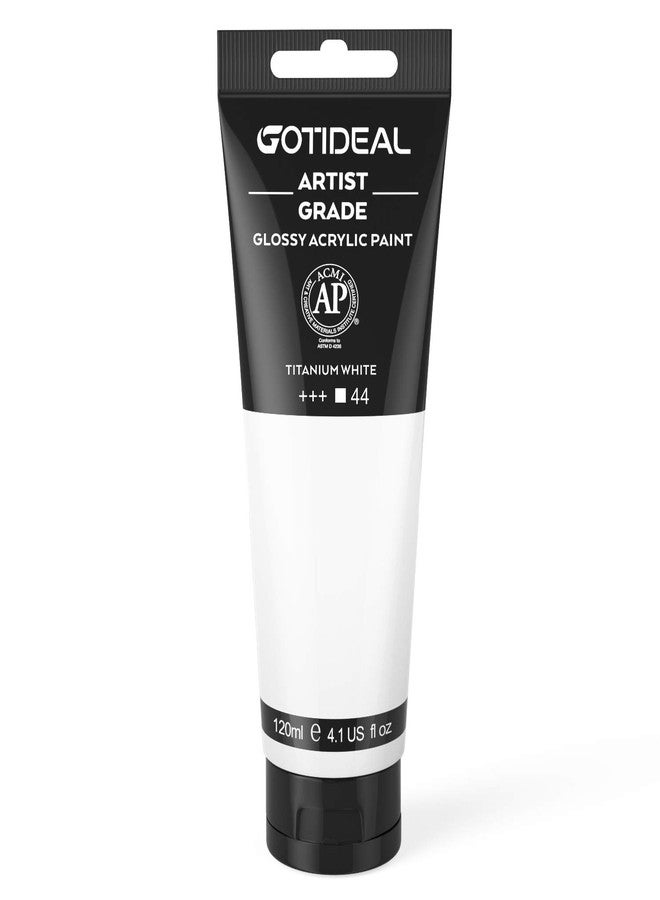 GOTIDEAL Acrylic Paint Titanium White Tubes(120ml, 4.1 oz) Non Toxic Non Fading,Rich Pigments for Painters, Adults & Kids, Ideal for Canvas Wood Clay Fabric Ceramic Craft Supplies (Titanium White) - Image 1