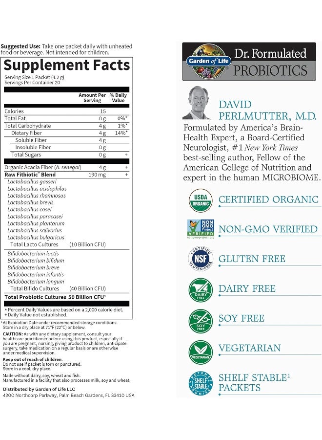 Garden of Life Garden of Life Dr. Formulated Probiotics Fitbiotic Weight Management Powder 50 Billion Cfu & Prebiotic Fiber, Organic & Non-Gmo Digestive Gut Health Probiotic Supplement, 20 Single Serving Packets  - Image 5