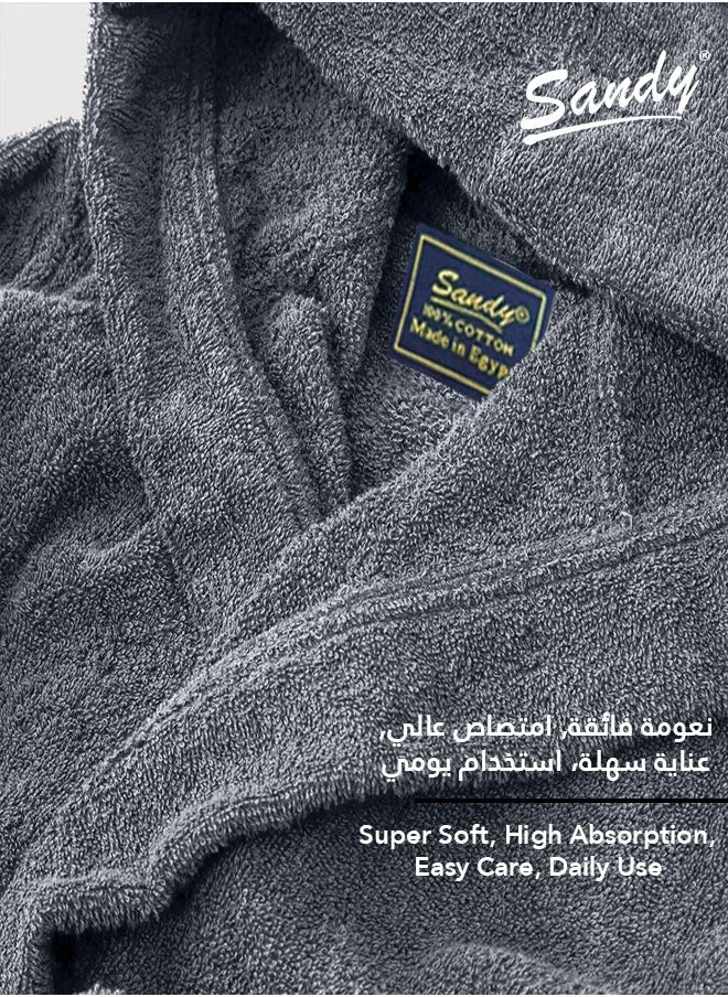 ساندي روب حمام بغطاء رأس للأطفال ساندي,قطن 100% بامتصاص عالي, روب حمام فاخر مناسب للجنسين, صنع في مصر, مقاس S رمادي  - Image 2