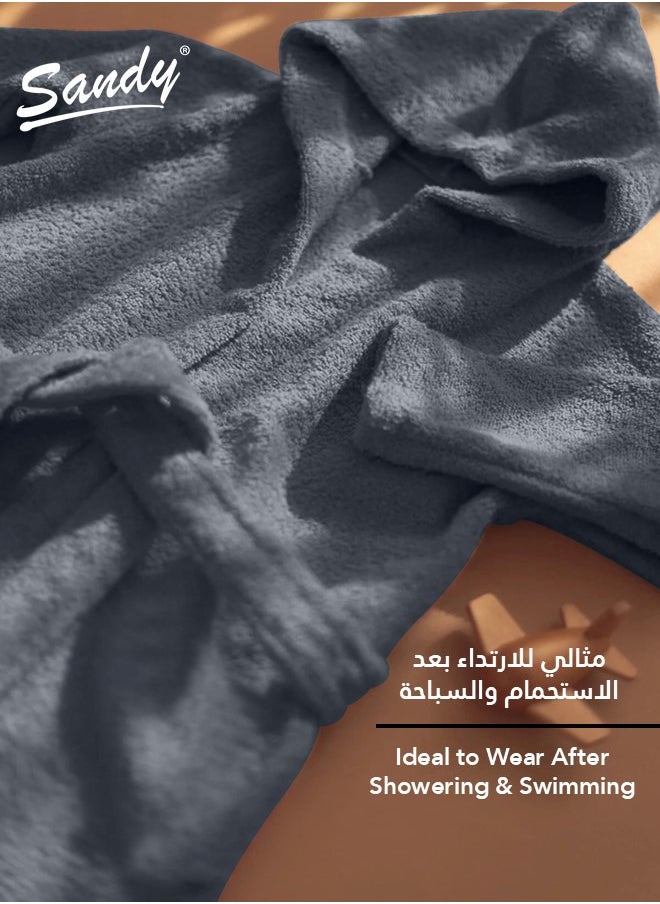 ساندي روب حمام بغطاء رأس للأطفال ساندي,قطن 100% بامتصاص عالي, روب حمام فاخر مناسب للجنسين, صنع في مصر, مقاس S رمادي  - Image 4