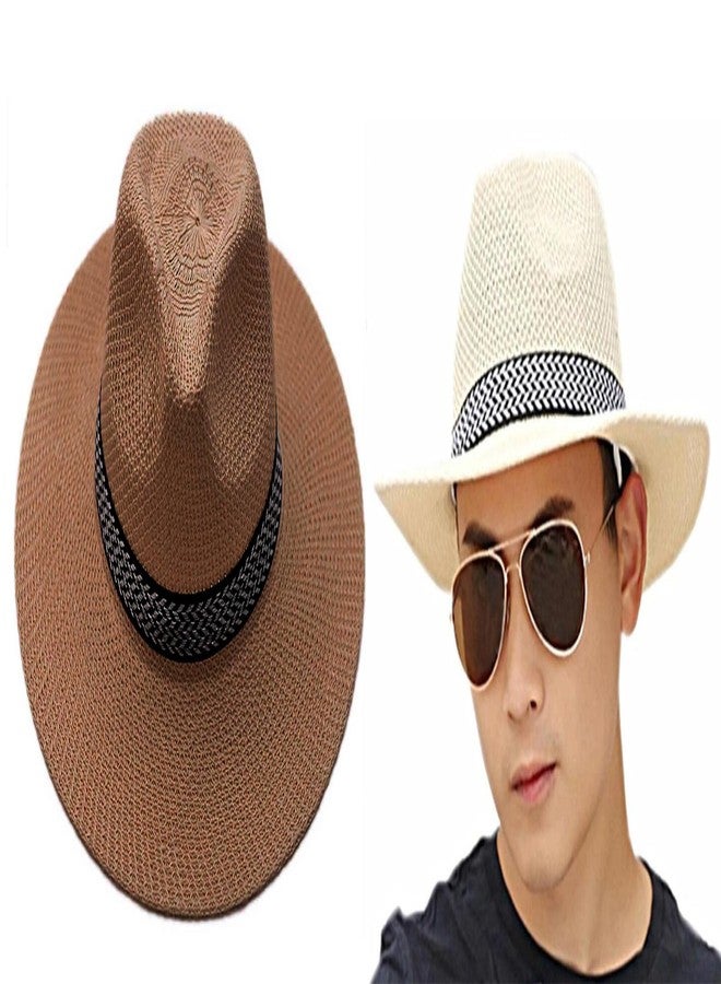 CLOTHERA قبعات شاطئ بنما الصيفية المصنوعة من القش والورق من كلوثيرا للرجال والنساء (بني)، رمادي، مقاس حر - Image 2