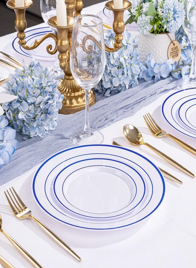 U-QE 100pcs Blue Plastic Plates for Party - Blue Plates Disposable Heavy Duty - Premium Plates Include 50 10" Dinner and 50 7" Dessert Plate, Perfect for Party, Wedding & Birthday - Image 3