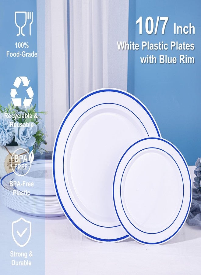 U-QE 100pcs Blue Plastic Plates for Party - Blue Plates Disposable Heavy Duty - Premium Plates Include 50 10" Dinner and 50 7" Dessert Plate, Perfect for Party, Wedding & Birthday - Image 5