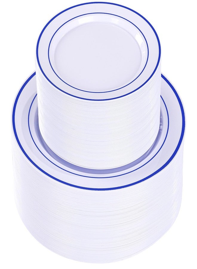 U-QE 100pcs Blue Plastic Plates for Party - Blue Plates Disposable Heavy Duty - Premium Plates Include 50 10" Dinner and 50 7" Dessert Plate, Perfect for Party, Wedding & Birthday - Image 1