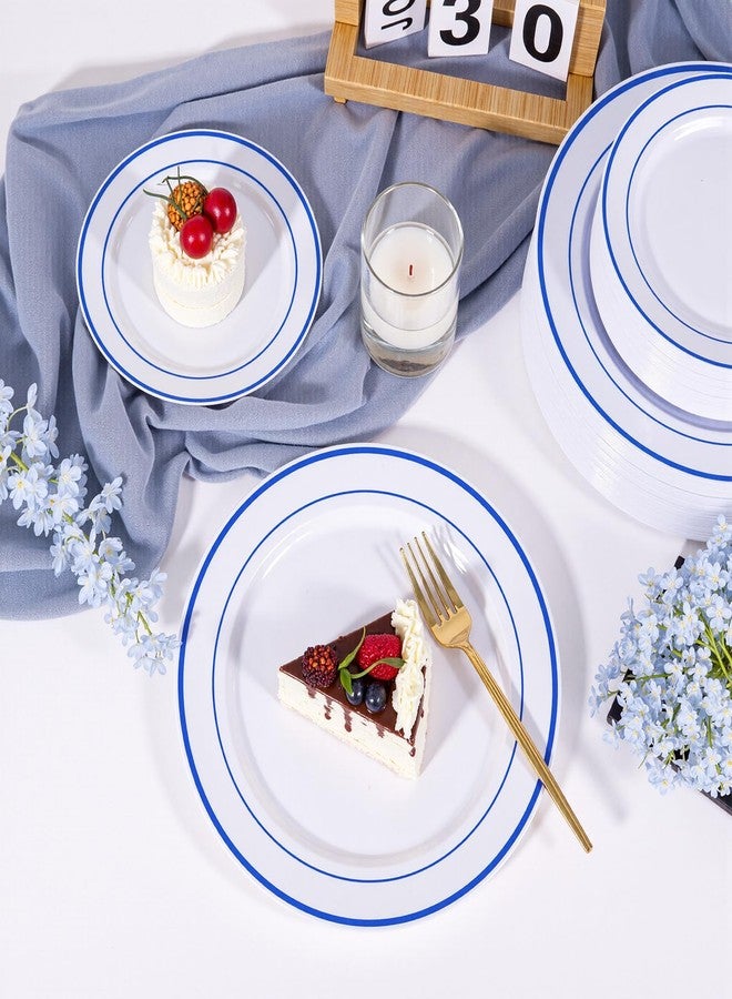 U-QE 100pcs Blue Plastic Plates for Party - Blue Plates Disposable Heavy Duty - Premium Plates Include 50 10" Dinner and 50 7" Dessert Plate, Perfect for Party, Wedding & Birthday - Image 2
