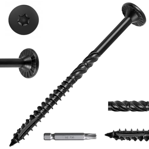 FMhotu 412 Inch HeavyDuty Outdoor Deck Screws 50Pcs Star Drive Decking Wood Screws Rust Resistant Timber Screws for TimberLogLandscaping Wood 14 x 412 Black - Image 1