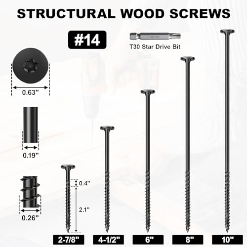 FMhotu 412 Inch HeavyDuty Outdoor Deck Screws 50Pcs Star Drive Decking Wood Screws Rust Resistant Timber Screws for TimberLogLandscaping Wood 14 x 412 Black - Image 3