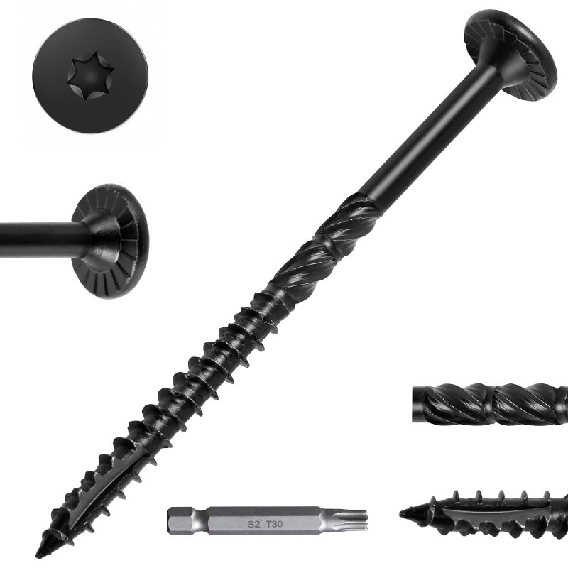 FMhotu 412 Inch HeavyDuty Outdoor Deck Screws 50Pcs Star Drive Decking Wood Screws Rust Resistant Timber Screws for TimberLogLandscaping Wood 14 x 412 Black - Image 2