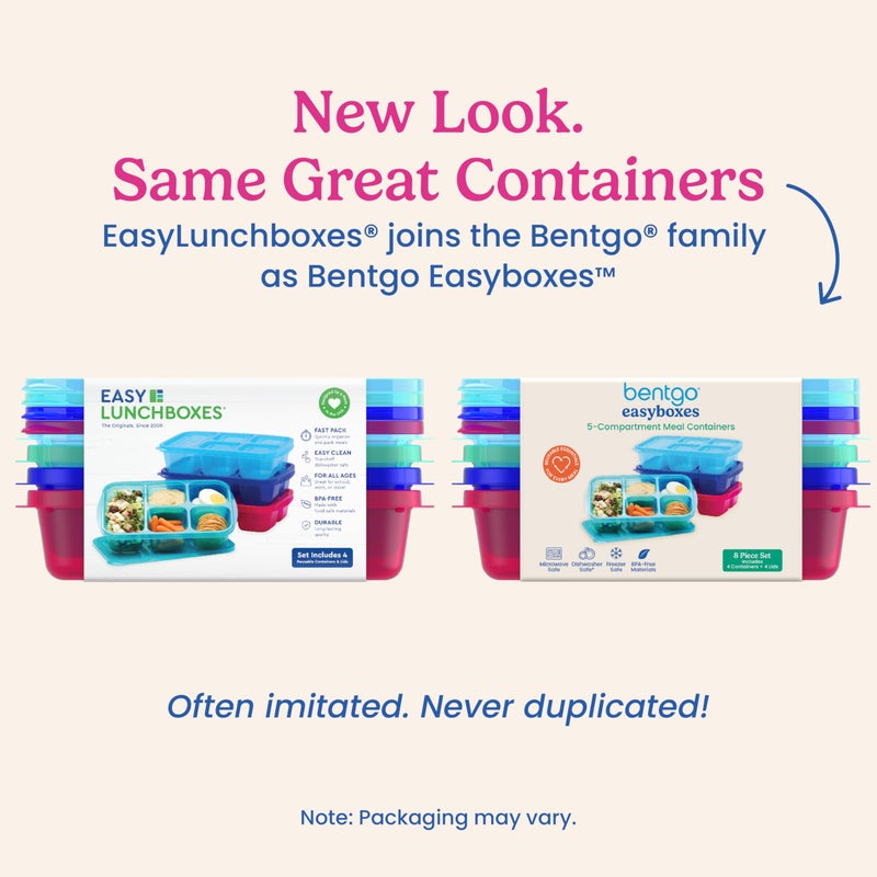 Bentgo Easyboxes - Reusable 5-Compartment Food Containers, Stackable 8-Piece Set, 4 Trays & 4 Lids, BPA-Free Food Storage for Meal Prep, School, & Work; Lunch Boxes w/Patented Design (Jewel Brights) - Image 5