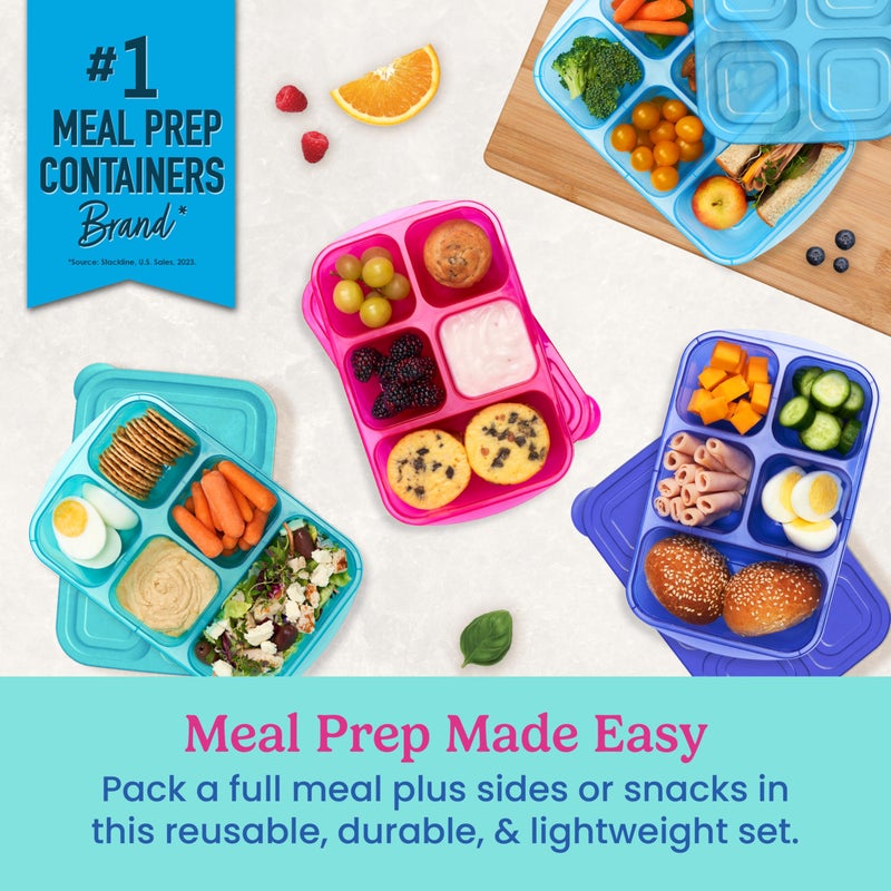 Bentgo Easyboxes - Reusable 5-Compartment Food Containers, Stackable 8-Piece Set, 4 Trays & 4 Lids, BPA-Free Food Storage for Meal Prep, School, & Work; Lunch Boxes w/Patented Design (Jewel Brights) - Image 2