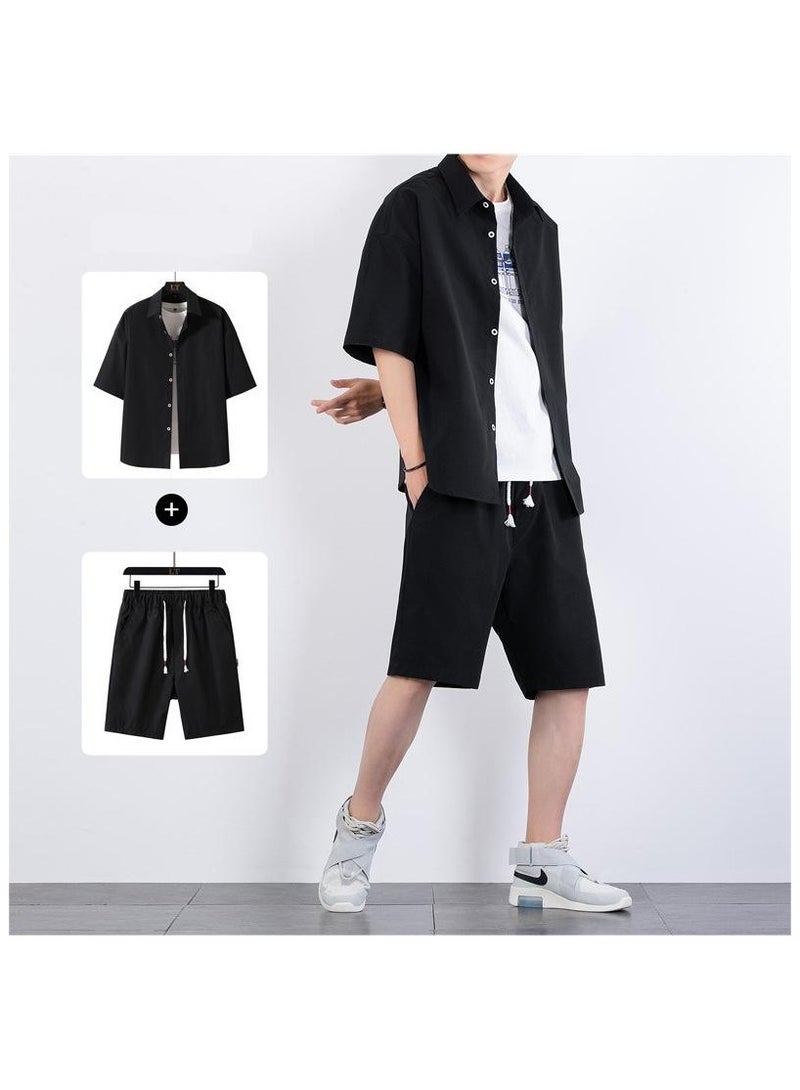 Men's Fashionable Casual Thin Two-Piece Shorts With Short Sleeves  - Image 1