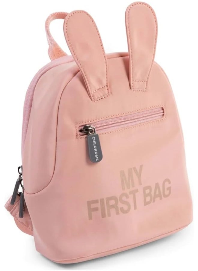 CHILDHOME Childhome, Baby Backpack, School, Kindergarten, Nursery, Two Compartments, Lunchbag/Bottle Capacity, Removable Safety Buckle, Waterproof, My First Bag, Pink And Copper  - Image 1