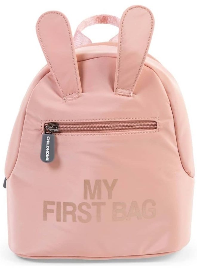 CHILDHOME Childhome, Baby Backpack, School, Kindergarten, Nursery, Two Compartments, Lunchbag/Bottle Capacity, Removable Safety Buckle, Waterproof, My First Bag, Pink And Copper  - Image 2