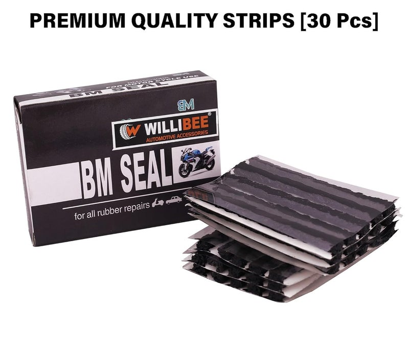 WILLIBEE (Pack of 30 Strips) Premium Heavy Duty Tubeless Tyre Puncture Repair Strips,30 Black Puncher Repair Seal Strips for Car, Bike, SUV, & Motorcycle - Image 2