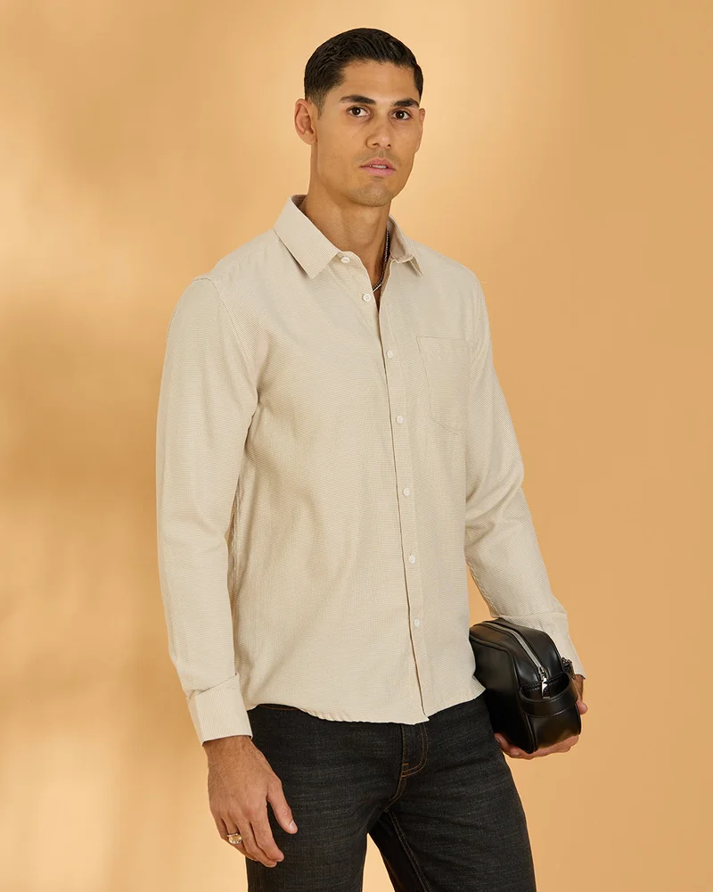 Redtag Men Beige Long Sleeve Shirt