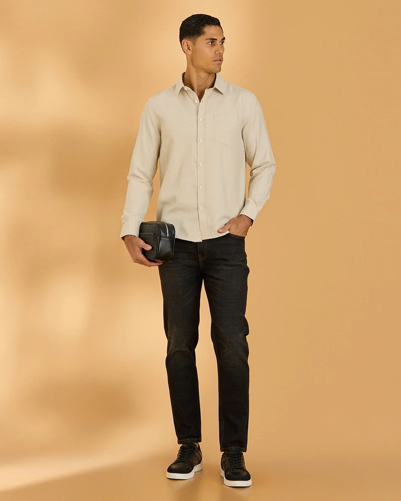 Redtag Men Beige Long Sleeve Shirt