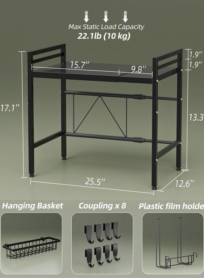 NETEL Expandable Microwave Stand,2 Tier Metal Kitchen Countertop Organizer Shelves with Paper Towel Holder,Bakers Rack,Microwave Shelf,Microwave Oven Rack,55lbs Weight Capacity - Image 2