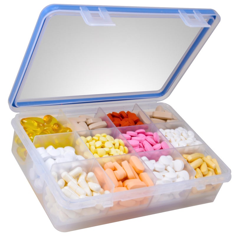 GMS 12 Compartment Vitamin Pill Organizer Large Size Suitable for Multiple Supplements Tablets Safe Secure Design with Easy Locking Lid Medicine Cabinet Organizer Ideal for Travel