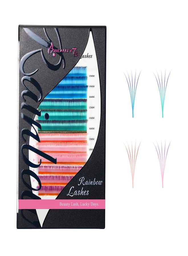 Beauty7 Colored Lash Ombre Lash Extensions Rainbow Lashes Easy Fan Lashes Self Fanning D Curl 0.07mm Thickness 12mm 14mm 16mm Mixed Length Dramatic Eyelashes - Image 2