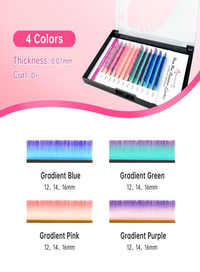 Beauty7 Colored Lash Ombre Lash Extensions Rainbow Lashes Easy Fan Lashes Self Fanning D Curl 0.07mm Thickness 12mm 14mm 16mm Mixed Length Dramatic Eyelashes - Image 4