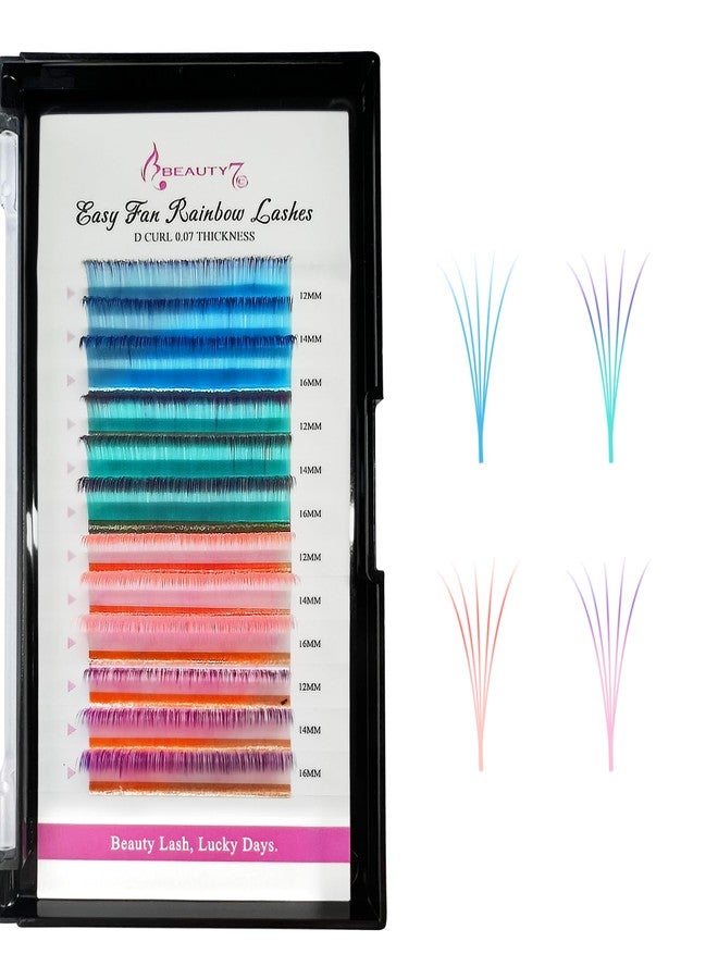 Beauty7 Colored Lash Ombre Lash Extensions Rainbow Lashes Easy Fan Lashes Self Fanning D Curl 0.07mm Thickness 12mm 14mm 16mm Mixed Length Dramatic Eyelashes - Image 1