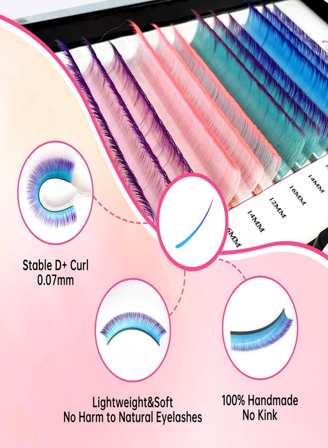 Beauty7 Colored Lash Ombre Lash Extensions Rainbow Lashes Easy Fan Lashes Self Fanning D Curl 0.07mm Thickness 12mm 14mm 16mm Mixed Length Dramatic Eyelashes - Image 5