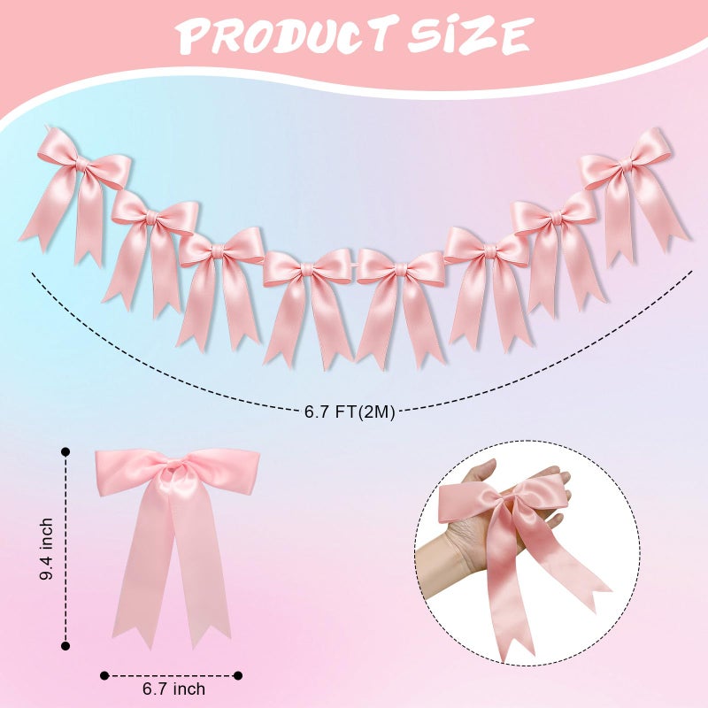 EONSUI 2 Strings of 16PCS Baby Pink&Baby Blue Bow Garlands Banner Decoration,Pre-Strung Satin Ribbon Ornaments for Gender Reveal Party,Baby Shower,Birthday,Bridal Shower,Graduation Decor,Anniversary,Wedding - Image 2