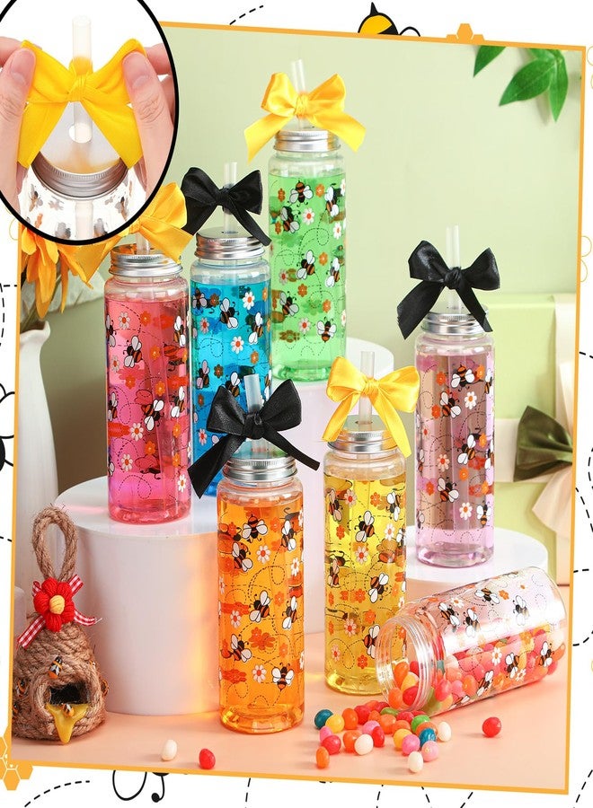 Singhoow 12 Pcs Bee Floral Party Plastic Cups with Lids and Straws 14 oz Reusable Honeybee Drinking Cups with Ribbon Bow for kitchen Bee Theme Baby Shower & Birthday Party Favors - Image 4