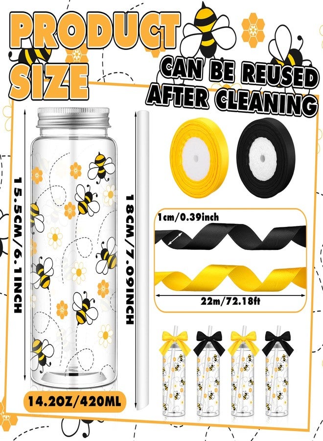 Singhoow 12 Pcs Bee Floral Party Plastic Cups with Lids and Straws 14 oz Reusable Honeybee Drinking Cups with Ribbon Bow for kitchen Bee Theme Baby Shower & Birthday Party Favors - Image 2
