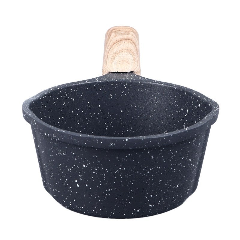 Nonstick Saucepan: Black Premium Aluminum With Medical Stone Coating, Anti-Scald Wooden Handle, Dual Pour Spouts - Compact Multipurpose Cooking Pot for Small Kitchens, Camping, Travel - Image 3