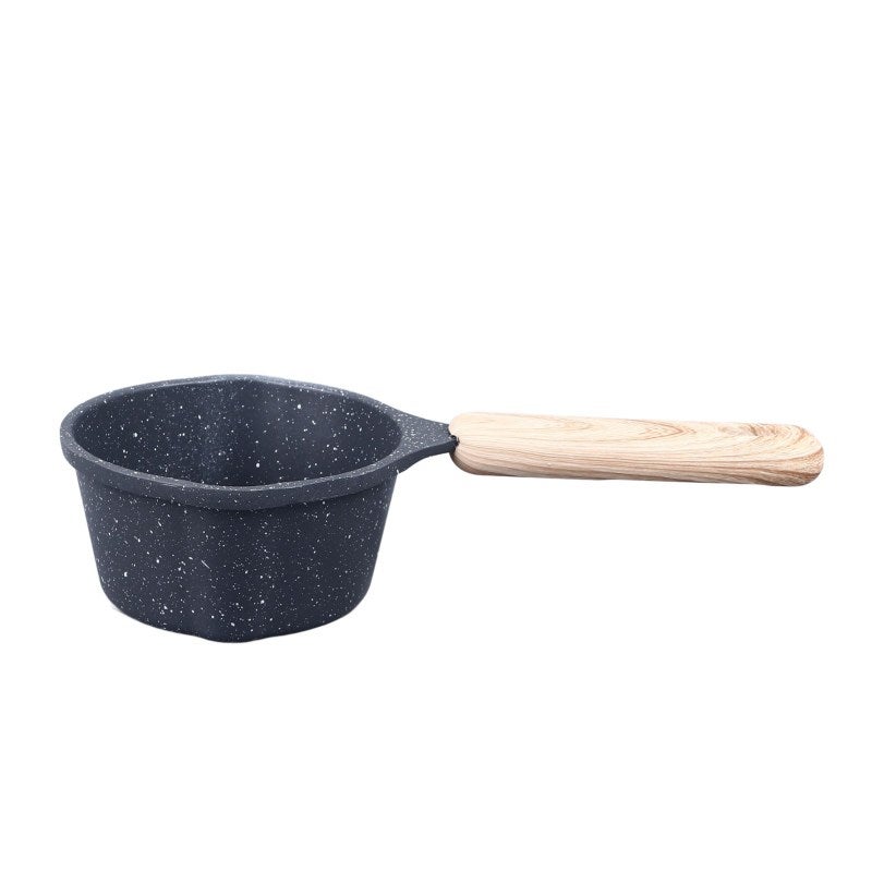 Nonstick Saucepan: Black Premium Aluminum With Medical Stone Coating, Anti-Scald Wooden Handle, Dual Pour Spouts - Compact Multipurpose Cooking Pot for Small Kitchens, Camping, Travel - Image 1