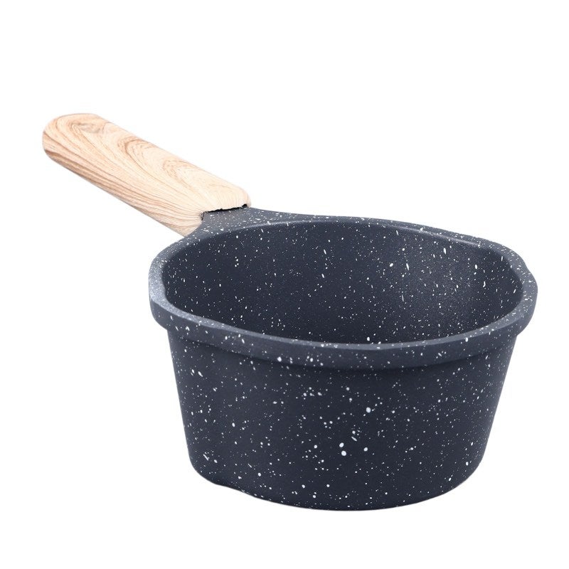 Nonstick Saucepan: Black Premium Aluminum With Medical Stone Coating, Anti-Scald Wooden Handle, Dual Pour Spouts - Compact Multipurpose Cooking Pot for Small Kitchens, Camping, Travel - Image 4