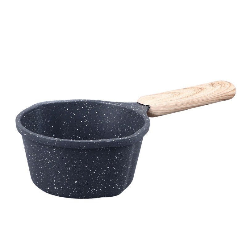 Nonstick Saucepan: Black Premium Aluminum With Medical Stone Coating, Anti-Scald Wooden Handle, Dual Pour Spouts - Compact Multipurpose Cooking Pot for Small Kitchens, Camping, Travel - Image 2