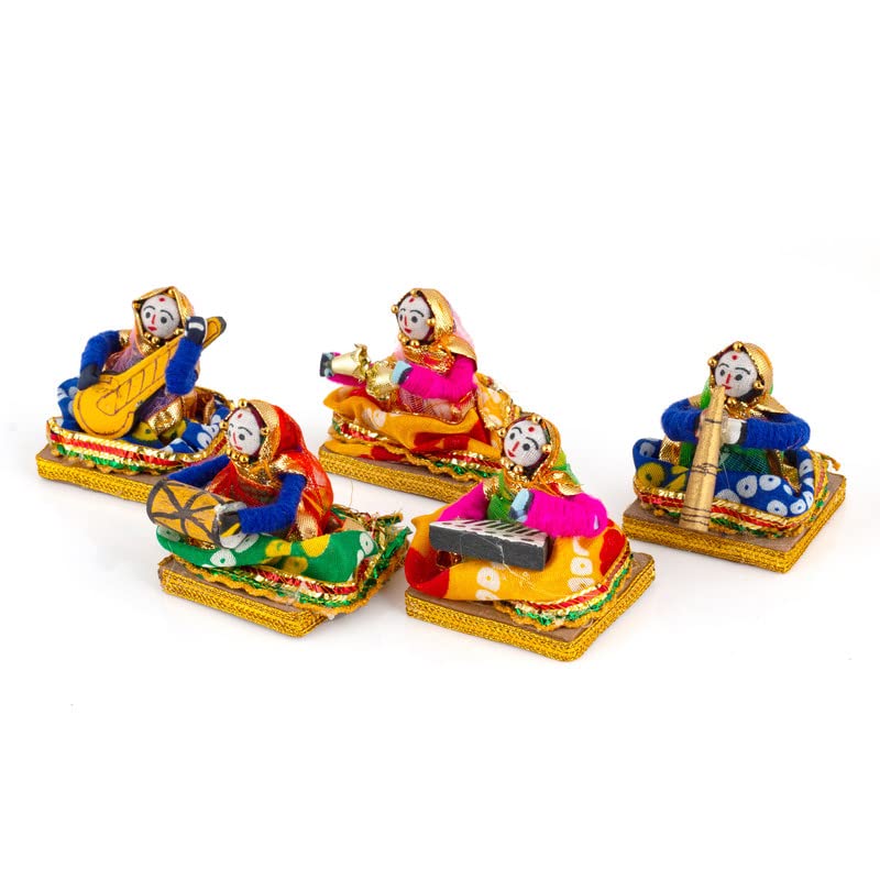 JH Gallery Recycled Material Rajasthani Musician Bawla Puppets Idol 7 x 28 cm Multicolor, 5 Pieces (Female Puppets) - Image 5