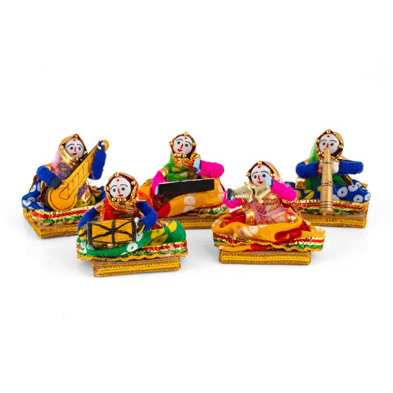 JH Gallery Recycled Material Rajasthani Musician Bawla Puppets Idol 7 x 28 cm Multicolor, 5 Pieces (Female Puppets) - Image 1