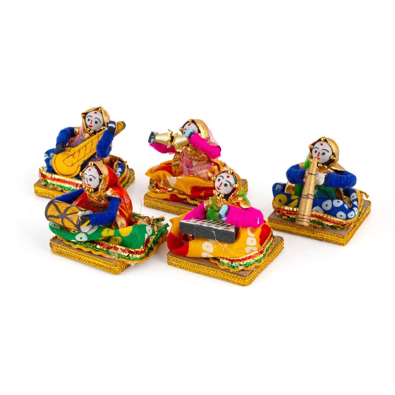JH Gallery Recycled Material Rajasthani Musician Bawla Puppets Idol 7 x 28 cm Multicolor, 5 Pieces (Female Puppets) - Image 3
