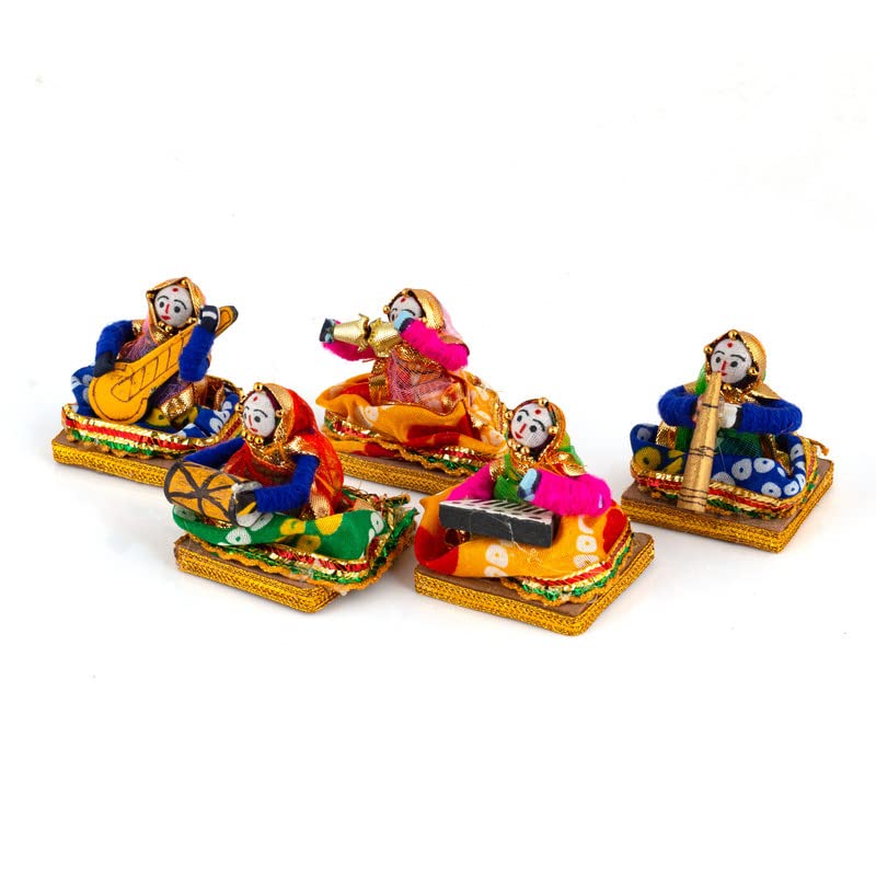 JH Gallery Recycled Material Rajasthani Musician Bawla Puppets Idol 7 x 28 cm Multicolor, 5 Pieces (Female Puppets) - Image 4