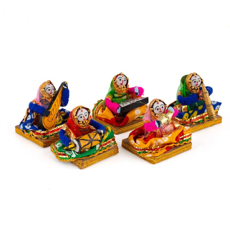 JH Gallery Recycled Material Rajasthani Musician Bawla Puppets Idol 7 x 28 cm Multicolor, 5 Pieces (Female Puppets) - Image 2