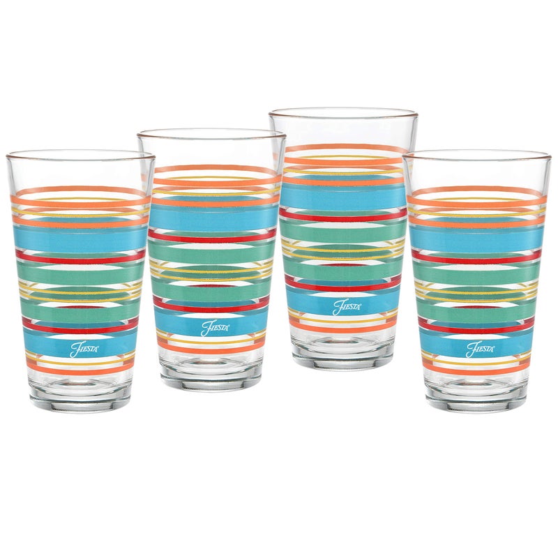 Culver Culver Officially Licensed Fiesta Stripes 16Ounce Tapered Cooler Glass Set of 4 Rainbow Radiance Collection